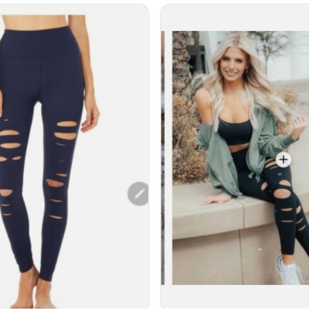 Alo Yoga High-Waist Ripped Warrior Leggings black Yoga Core Streetwear XS - Picture 3 of 12